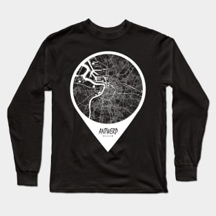 Antwerp, Belgium City Map - Travel Pin Long Sleeve T-Shirt